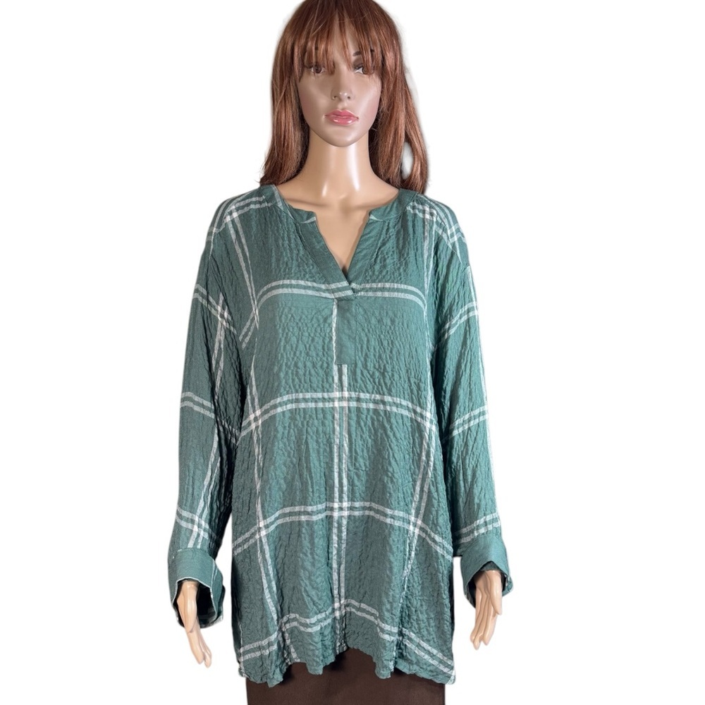 NWT New Jane and Delancey Textured Rayon Plaid Long Sleeve Shirt Size 2X